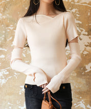 アームウォーマー付き3wayレギュラーネックリブプルオーバーsdpxyf2860 アイボリー