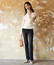 アームウォーマー付き3wayレギュラーネックリブプルオーバーsdpxyf2860 アイボリー