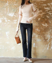 アームウォーマー付き3wayレギュラーネックリブプルオーバーsdpxyf2860 アイボリー