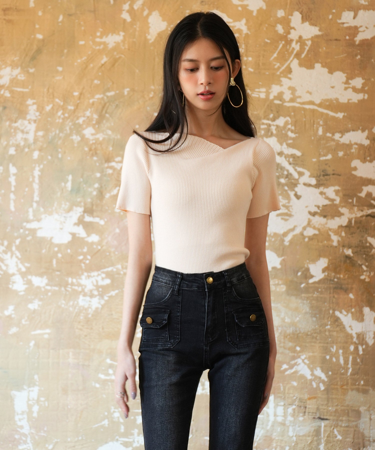 アームウォーマー付き3wayレギュラーネックリブプルオーバーsdpxyf2860 アイボリー