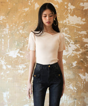 アームウォーマー付き3wayレギュラーネックリブプルオーバーsdpxyf2860 アイボリー