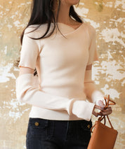 アームウォーマー付き3wayレギュラーネックリブプルオーバーsdpxyf2860 アイボリー