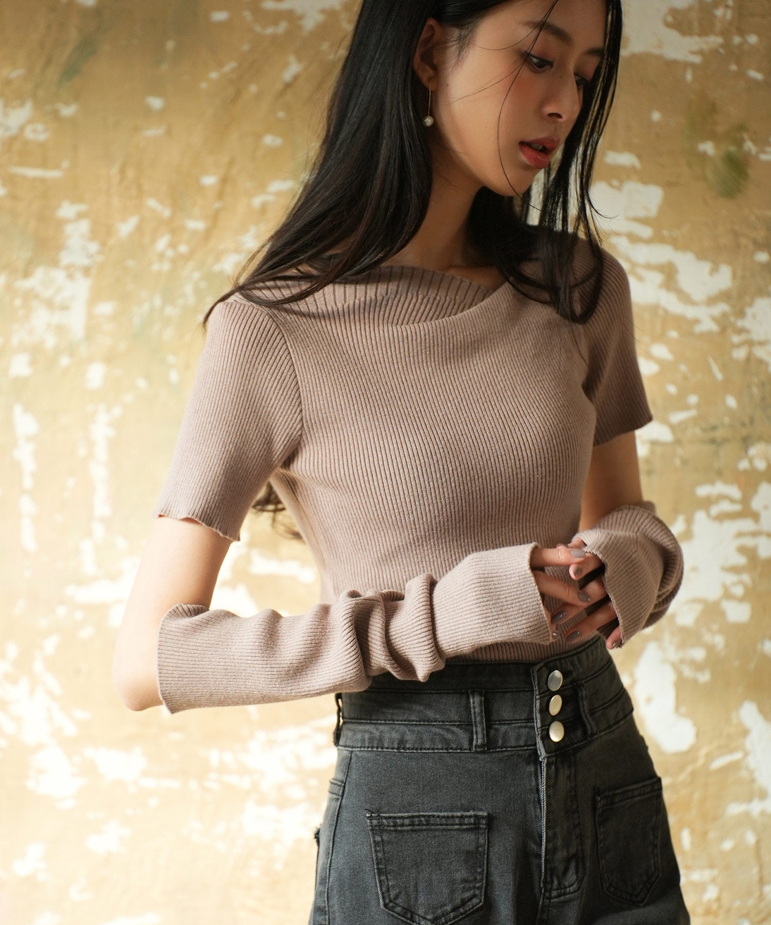 アームウォーマー付き3wayレギュラーネックリブプルオーバーsdpxyf2860-102-99