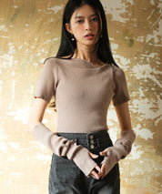 アームウォーマー付き3wayレギュラーネックリブプルオーバーsdpxyf2860 モカ