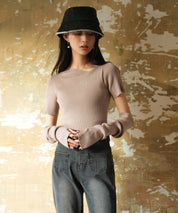 アームウォーマー付き3wayレギュラーネックリブプルオーバーsdpxyf2860 モカ