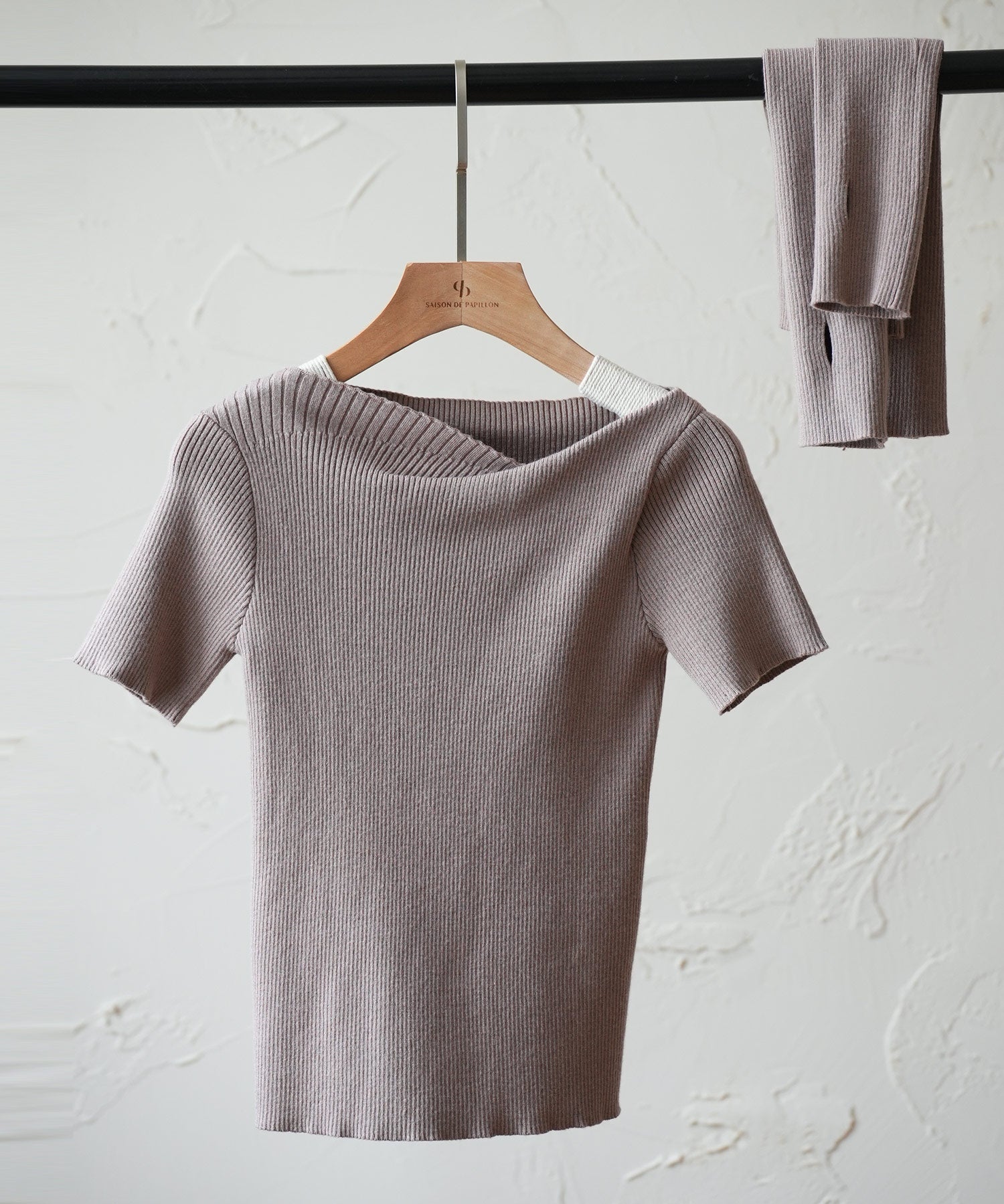 アームウォーマー付き3wayレギュラーネックリブプルオーバーsdpxyf2860 モカ