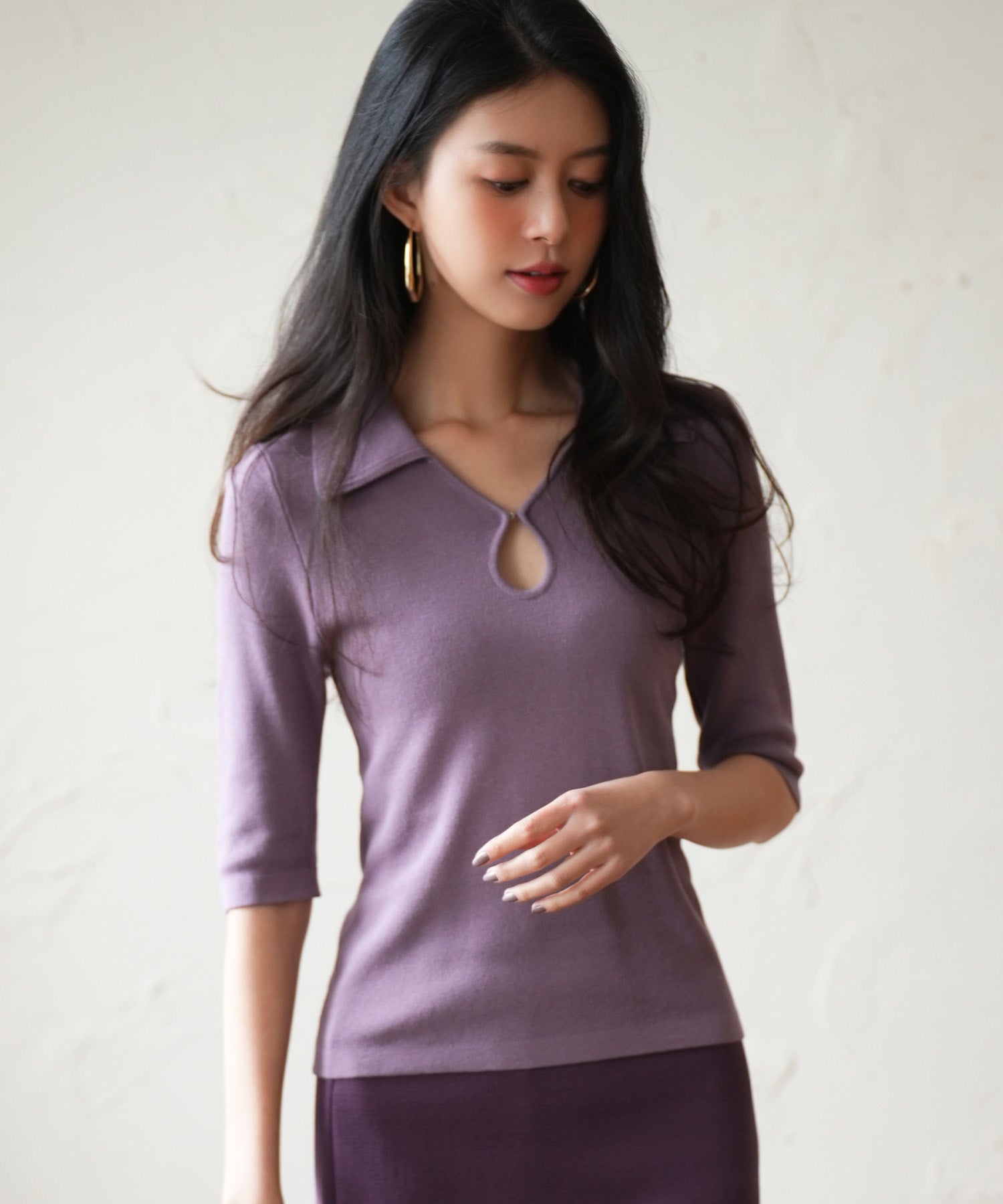 【接触冷感】ポロネック五分袖ニットプルオーバーsdpxyf2861-103-15