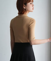 フロントカットアウト襟付き半袖ニットsdpxyf2862 ベージュ