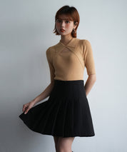 フロントカットアウト襟付き半袖ニットsdpxyf2862 ベージュ