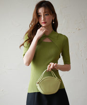 フロントカットアウト襟付き半袖ニットsdpxyf2862-103-35