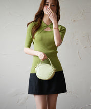 フロントカットアウト襟付き半袖ニットsdpxyf2862 グリーン