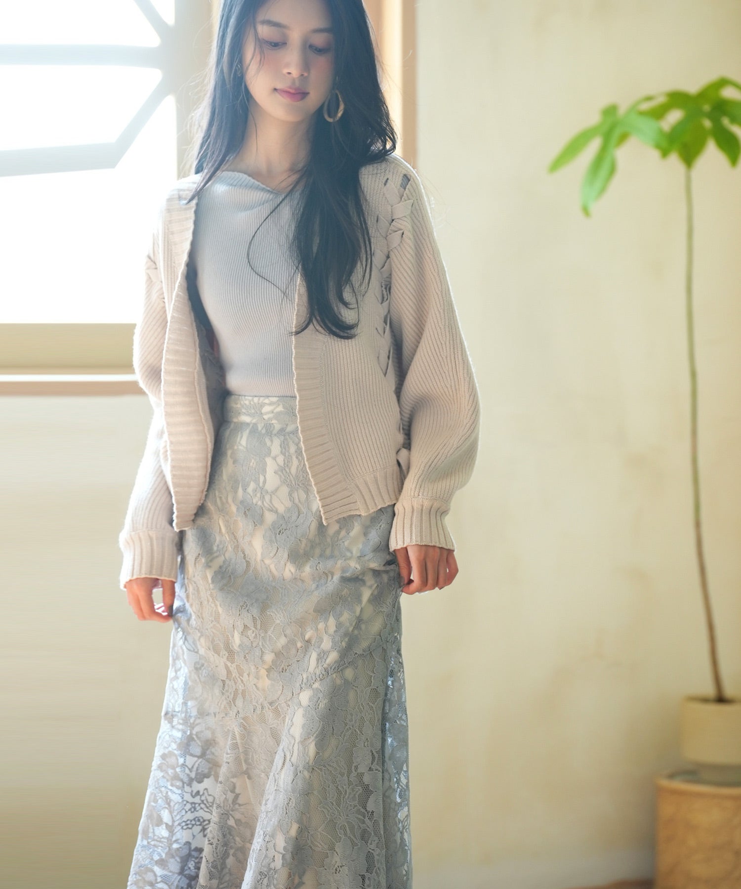 【編み込みリボン】ドルマンスリーブニットカーディガンsdpxyf2863 ベージュ