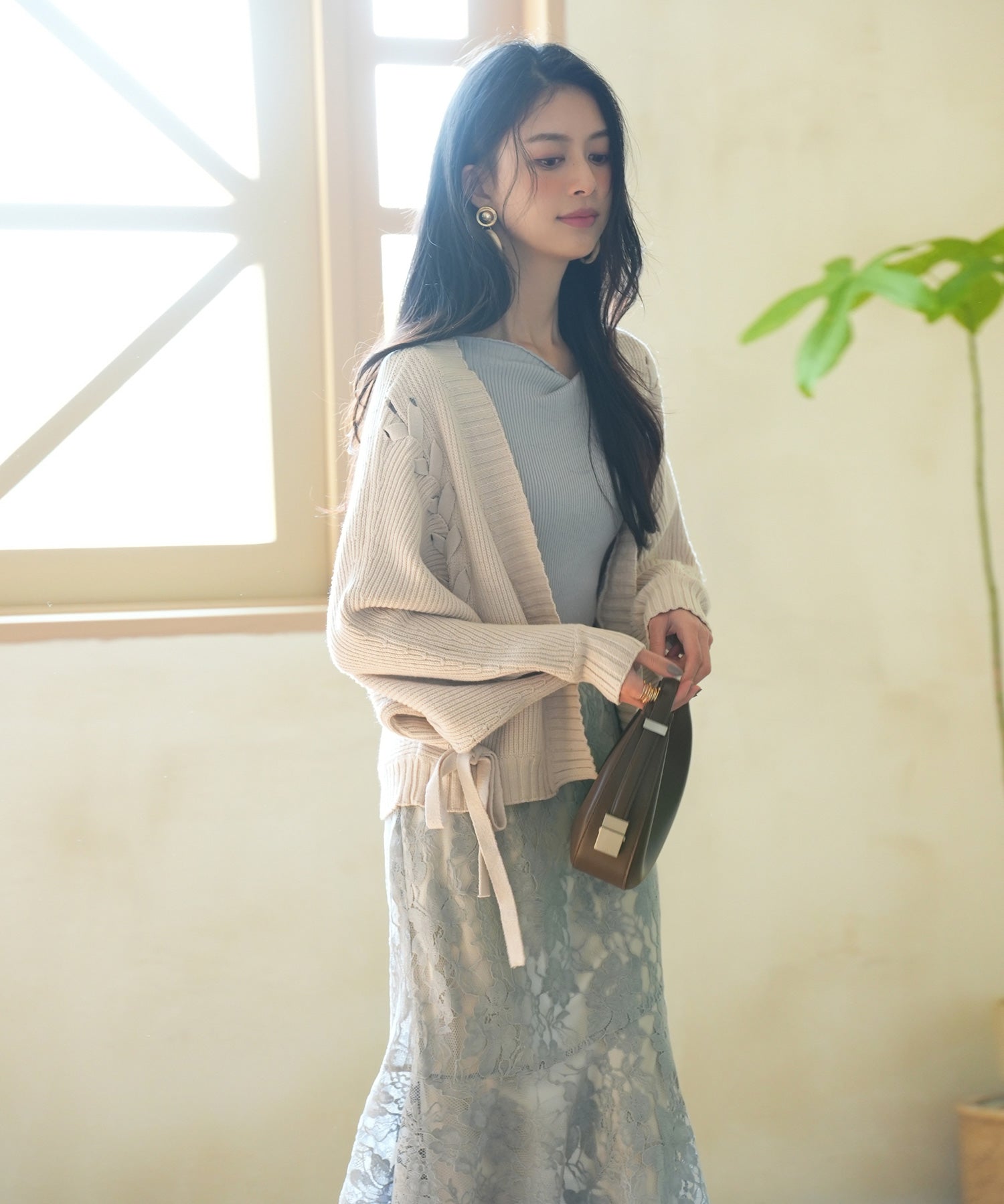 【編み込みリボン】ドルマンスリーブニットカーディガンsdpxyf2863 ベージュ