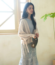 【編み込みリボン】ドルマンスリーブニットカーディガンsdpxyf2863 ベージュ