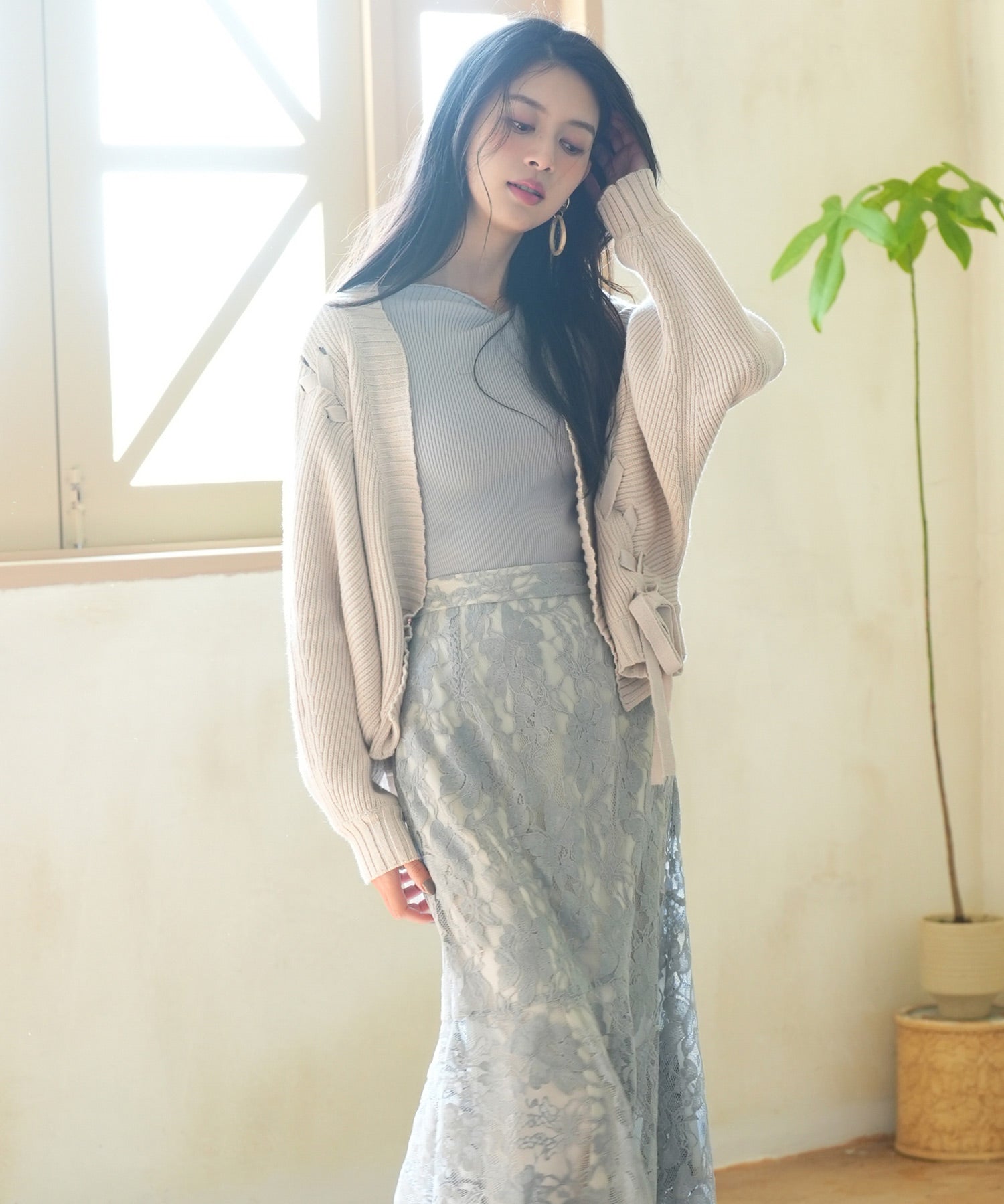 【編み込みリボン】ドルマンスリーブニットカーディガンsdpxyf2863 ベージュ