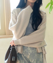 【編み込みリボン】ドルマンスリーブニットカーディガンsdpxyf2863 ベージュ