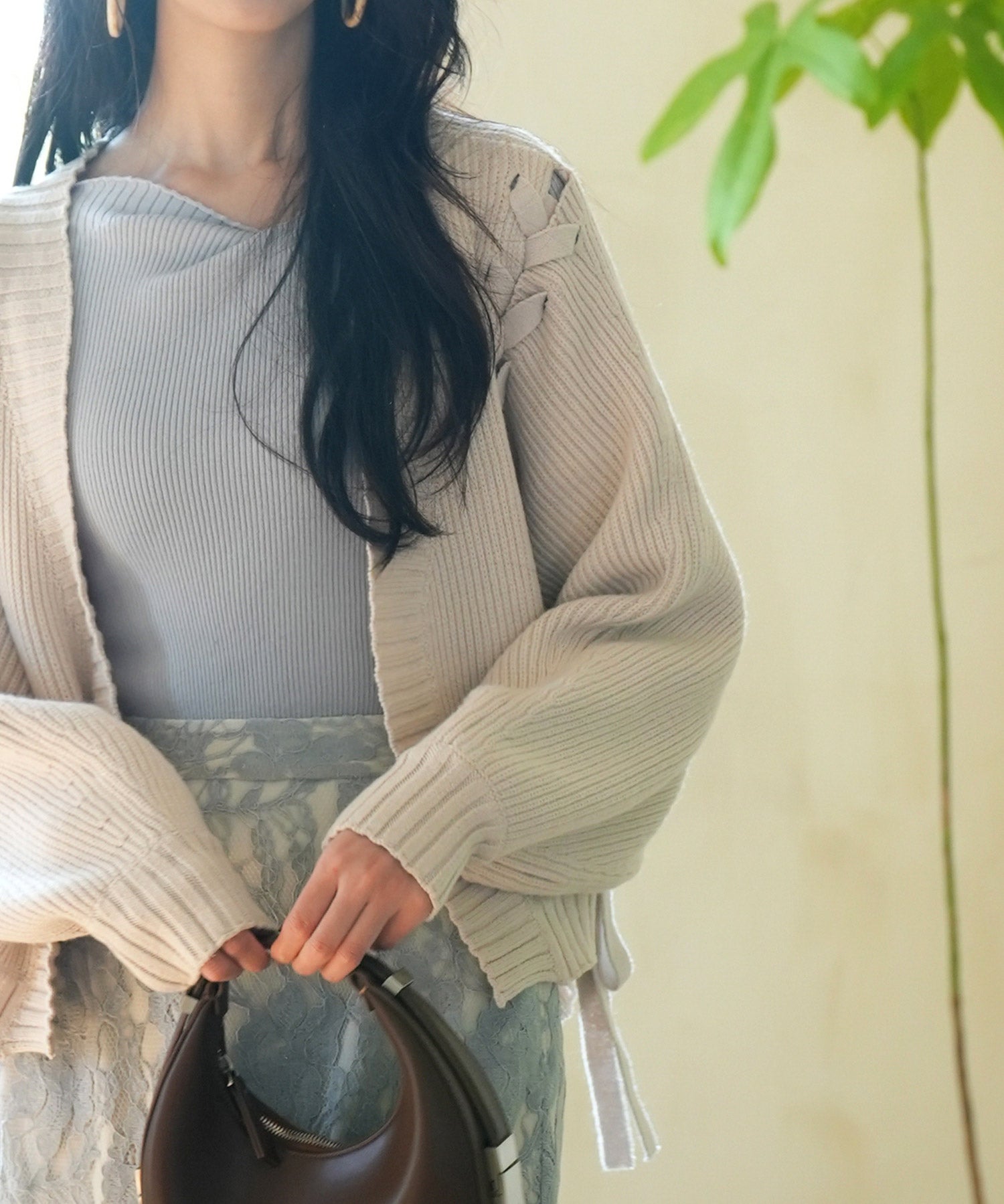 【編み込みリボン】ドルマンスリーブニットカーディガンsdpxyf2863 ベージュ