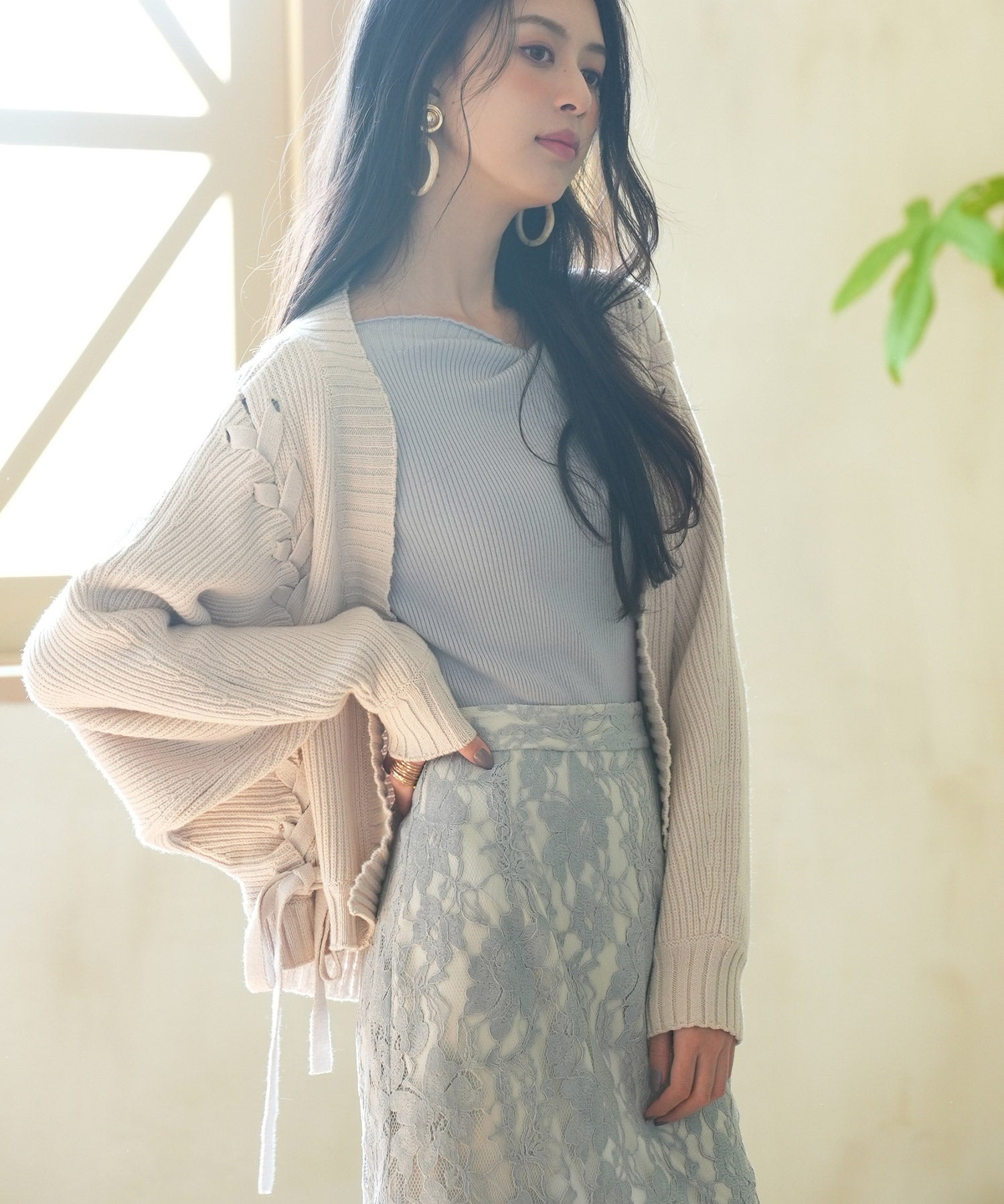 【編み込みリボン】ドルマンスリーブニットカーディガンsdpxyf2863 ベージュ