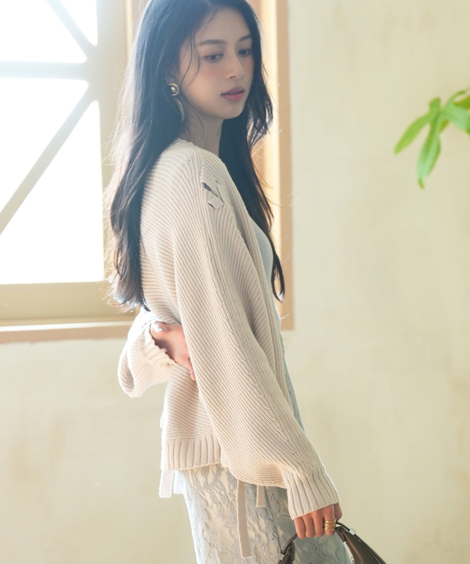 【編み込みリボン】ドルマンスリーブニットカーディガンsdpxyf2863 ベージュ