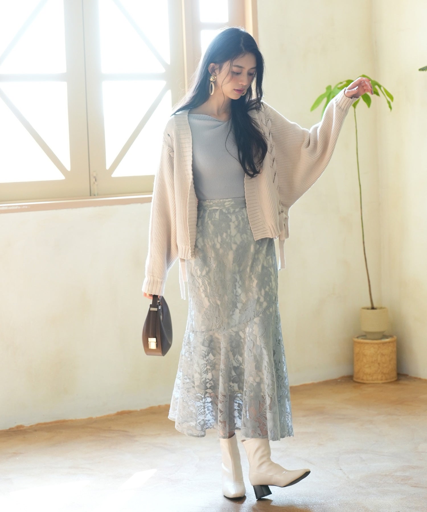 【編み込みリボン】ドルマンスリーブニットカーディガンsdpxyf2863 ベージュ