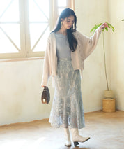 【編み込みリボン】ドルマンスリーブニットカーディガンsdpxyf2863 ベージュ