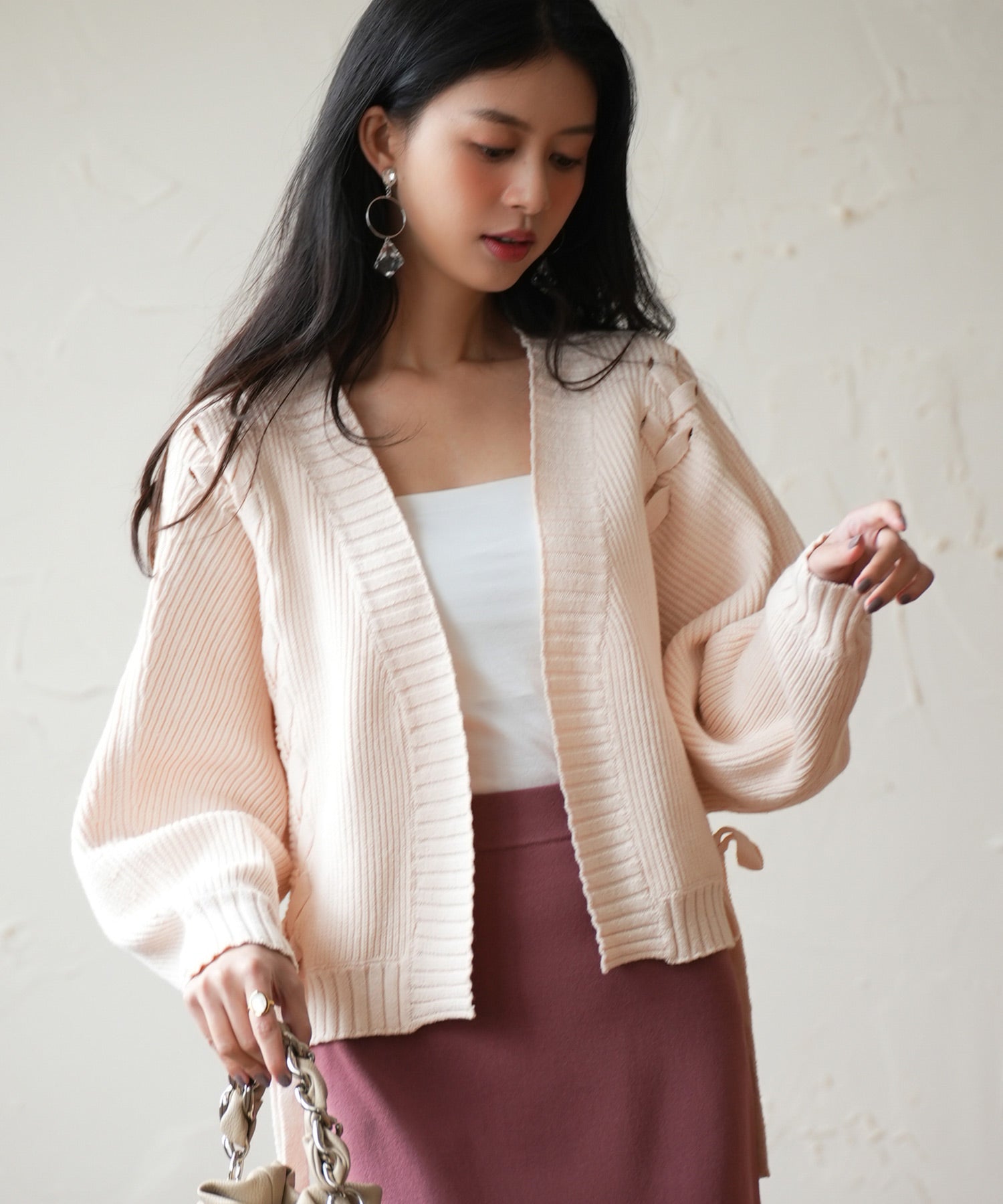 【編み込みリボン】ドルマンスリーブニットカーディガンsdpxyf2863-103-174