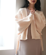 【編み込みリボン】ドルマンスリーブニットカーディガンsdpxyf2863 ピンクベージュ