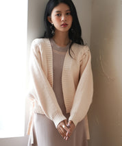 【編み込みリボン】ドルマンスリーブニットカーディガンsdpxyf2863 ピンクベージュ