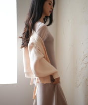 【編み込みリボン】ドルマンスリーブニットカーディガンsdpxyf2863 ピンクベージュ