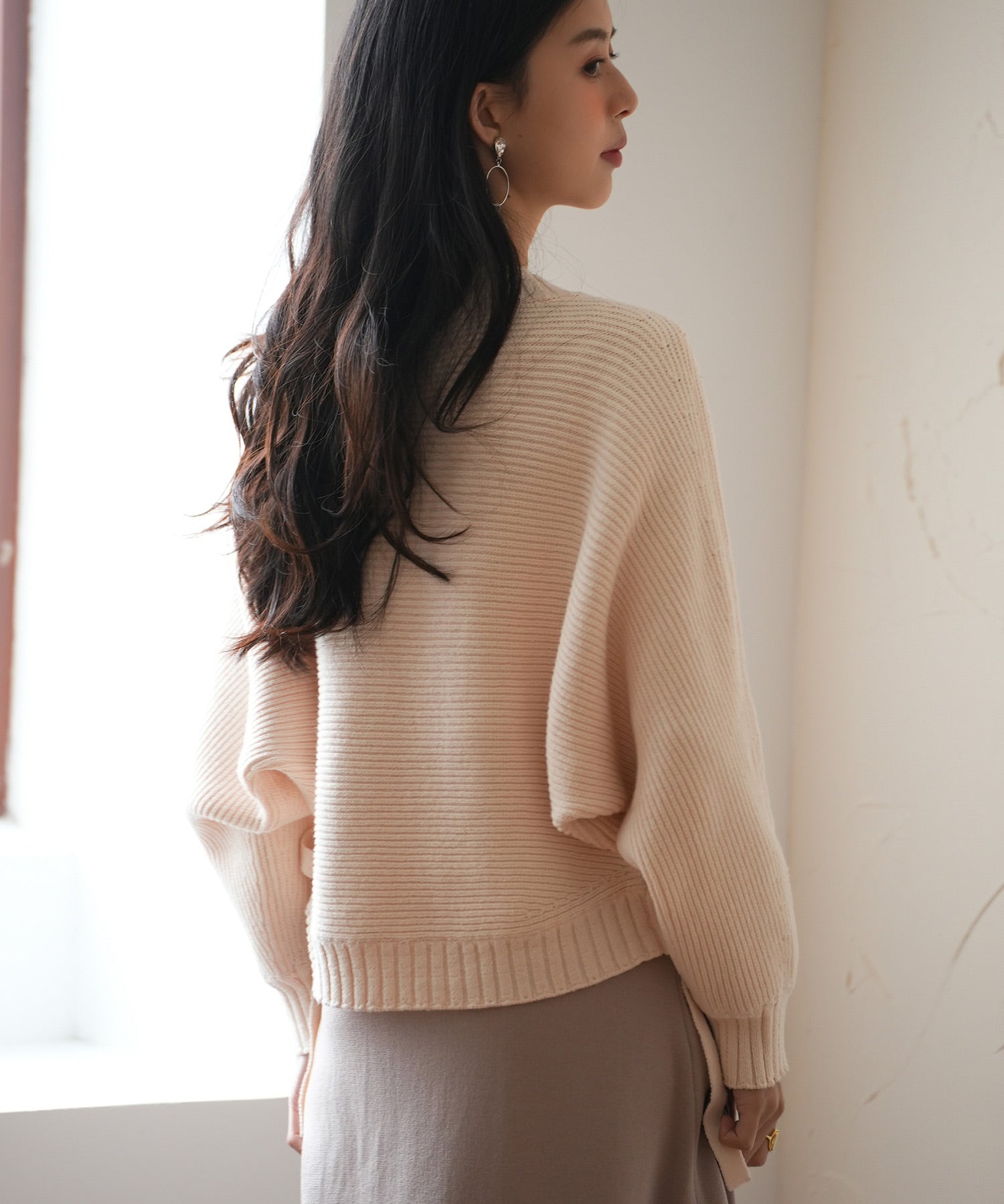 【編み込みリボン】ドルマンスリーブニットカーディガンsdpxyf2863 ピンクベージュ