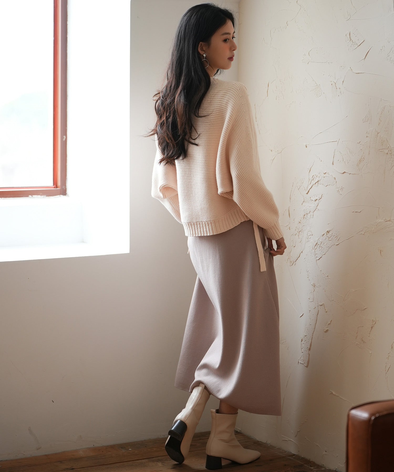 【編み込みリボン】ドルマンスリーブニットカーディガンsdpxyf2863 ピンクベージュ