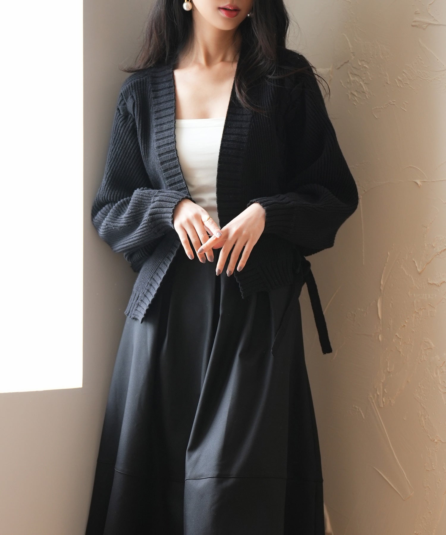 【編み込みリボン】ドルマンスリーブニットカーディガンsdpxyf2863 ブラック