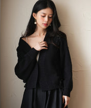 【編み込みリボン】ドルマンスリーブニットカーディガンsdpxyf2863 ブラック