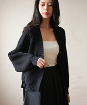 【編み込みリボン】ドルマンスリーブニットカーディガンsdpxyf2863 ブラック