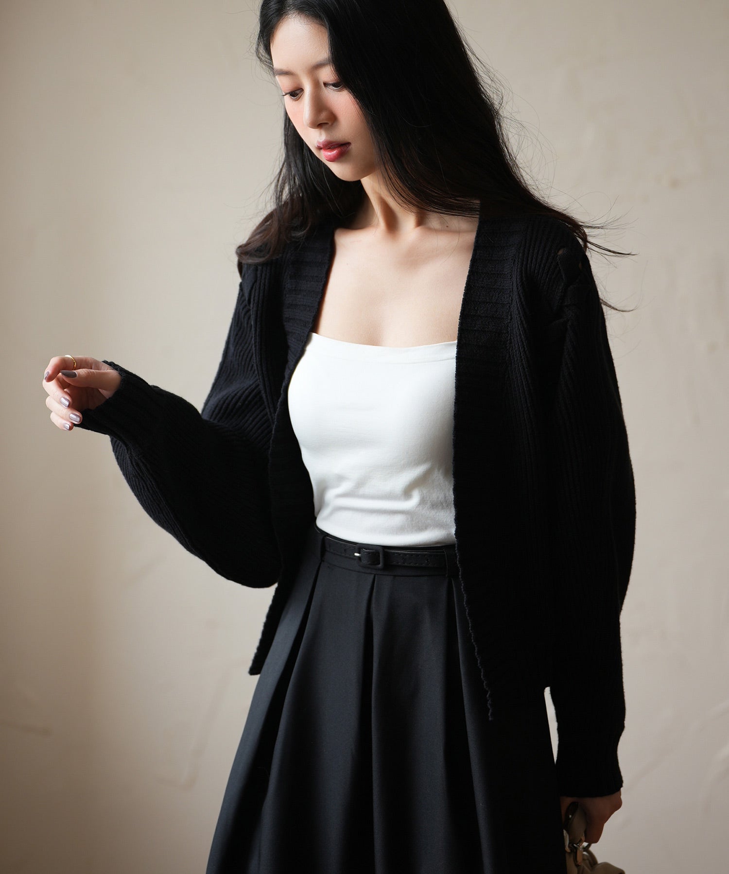 【編み込みリボン】ドルマンスリーブニットカーディガンsdpxyf2863 ブラック