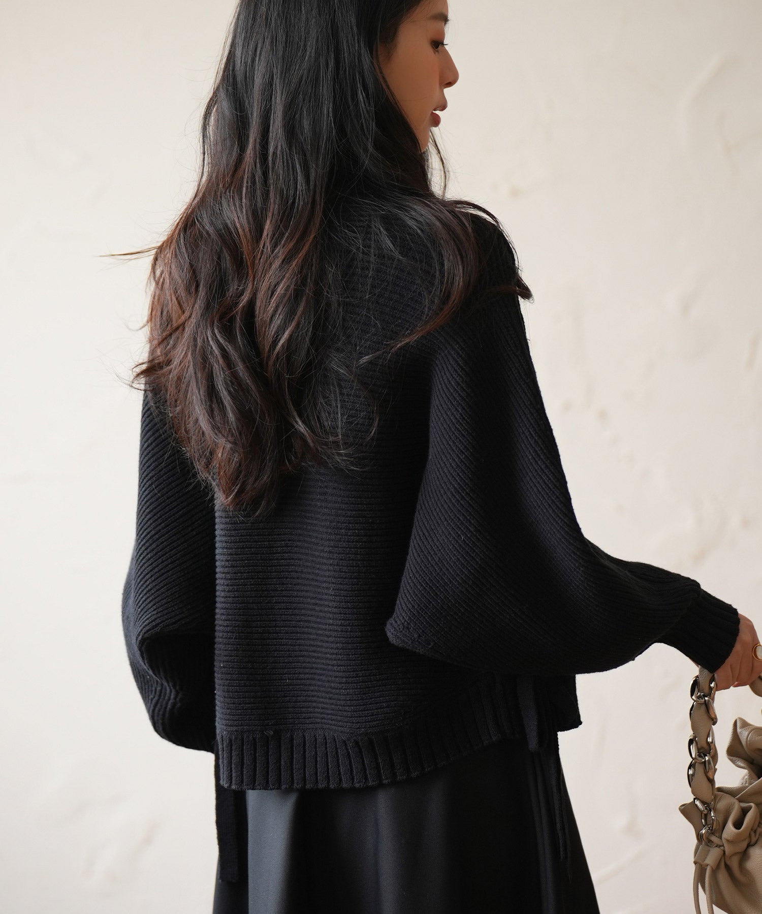 【編み込みリボン】ドルマンスリーブニットカーディガンsdpxyf2863 ブラック