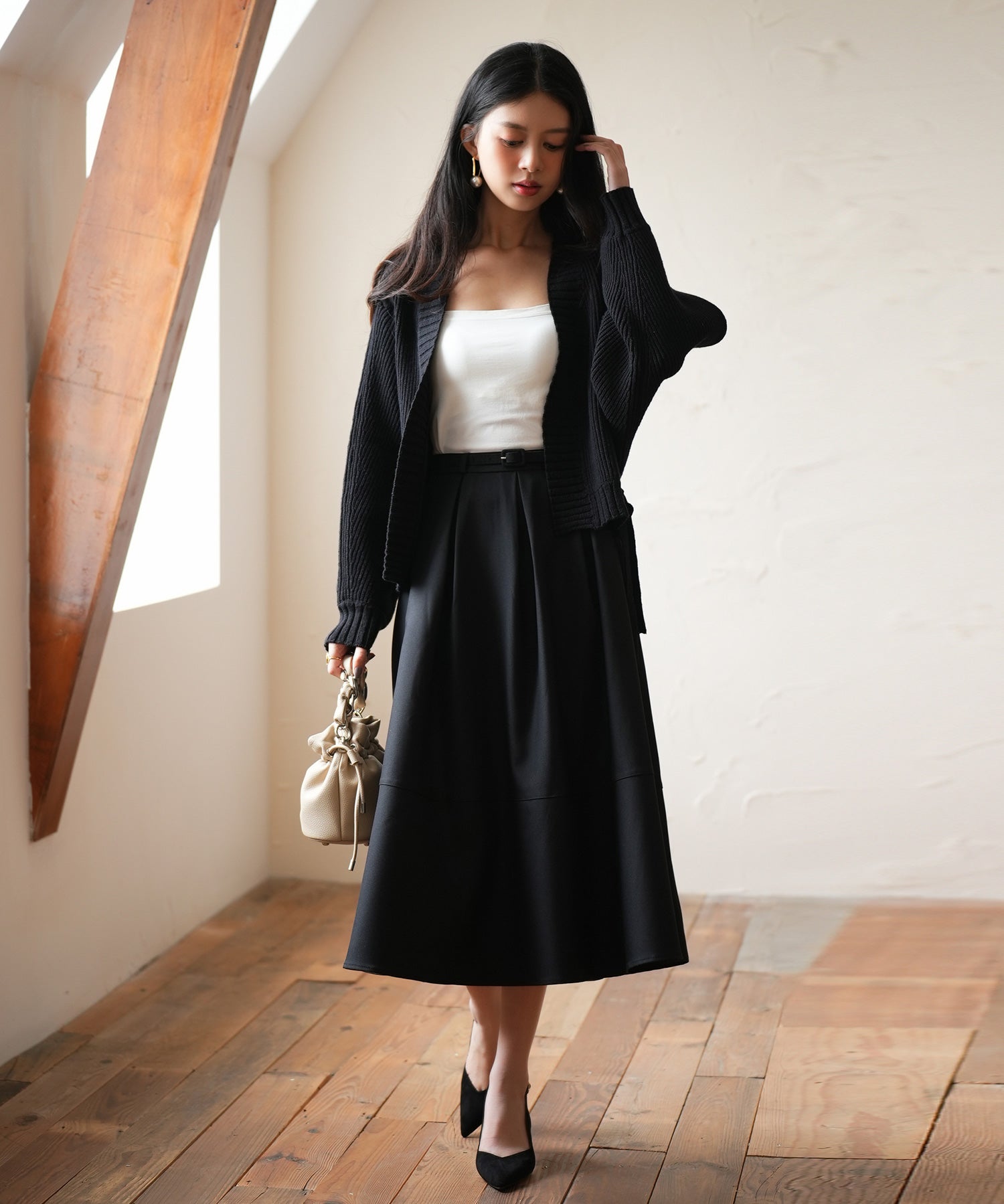 【編み込みリボン】ドルマンスリーブニットカーディガンsdpxyf2863 ブラック