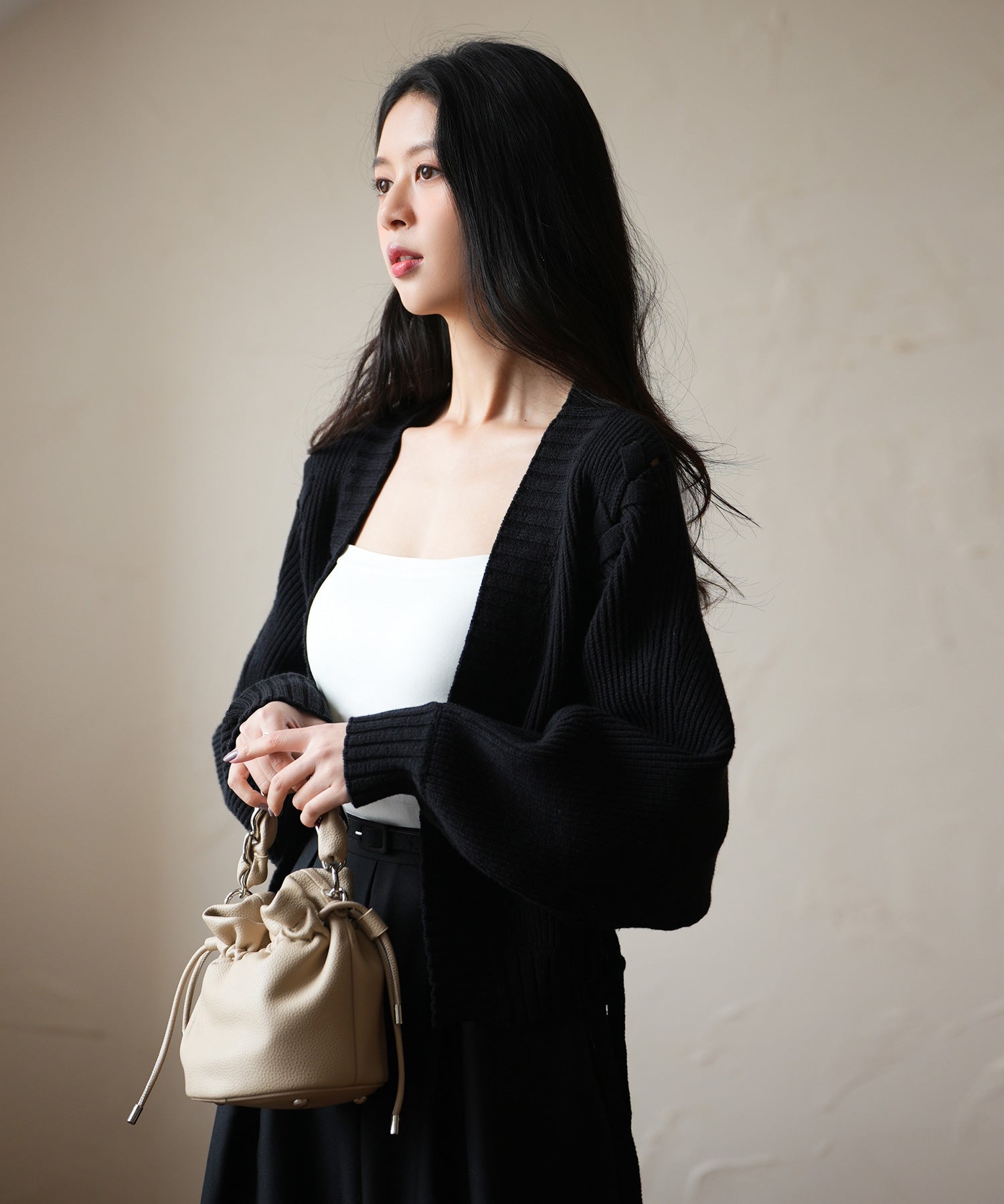 【編み込みリボン】ドルマンスリーブニットカーディガンsdpxyf2863 ブラック