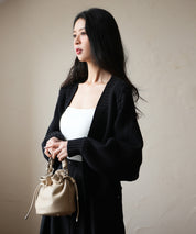 【編み込みリボン】ドルマンスリーブニットカーディガンsdpxyf2863 ブラック