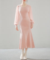 シアースリーブとニットドッキングしたミモレワンピースsdpxyf3236-103-26