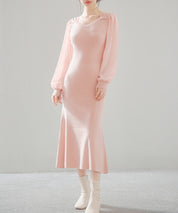 シアースリーブとニットドッキングしたミモレワンピースsdpxyf3236 ピンク