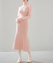 シアースリーブとニットドッキングしたミモレワンピースsdpxyf3236 ピンク