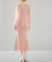 シアースリーブとニットドッキングしたミモレワンピースsdpxyf3236 ピンク