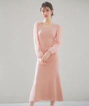 シアースリーブとニットドッキングしたミモレワンピースsdpxyf3236 ピンク