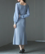 シアースリーブとニットドッキングしたミモレワンピースsdpxyf3236 ブルーグレー