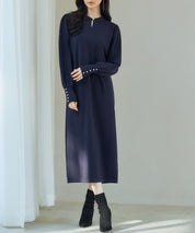 シャツ襟マトンスリーブミモレ丈ワンピースsdpxyf3269-103-16