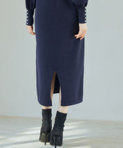 シャツ襟マトンスリーブミモレ丈ワンピースsdpxyf3269 ネイビー