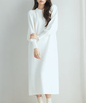 シャツ襟マトンスリーブミモレ丈ワンピースsdpxyf3269 アイボリー