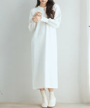 シャツ襟マトンスリーブミモレ丈ワンピースsdpxyf3269 アイボリー