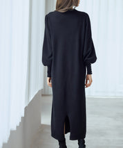 シャツ襟マトンスリーブミモレ丈ワンピースsdpxyf3269 ブラック